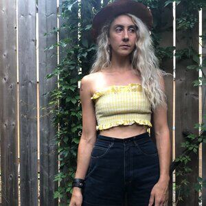 Y2K Scrunchy Yellow Plaid Tube Top Size XS